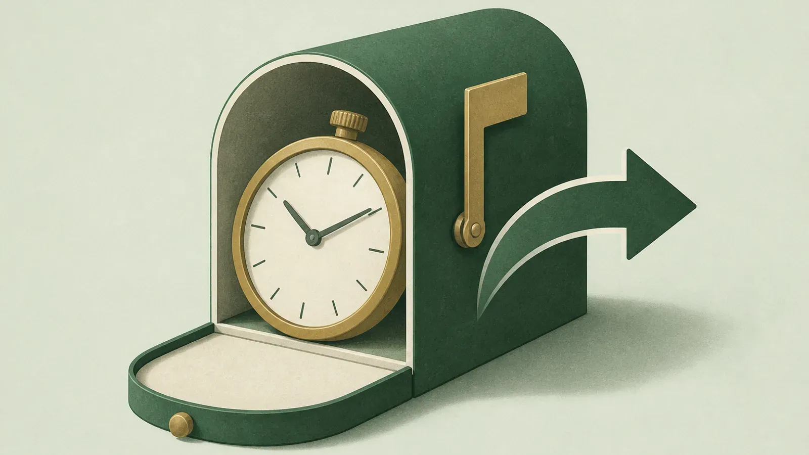 Ilustración suave de un buzón de cuenta con un reloj inactivo y una flecha de transferencia